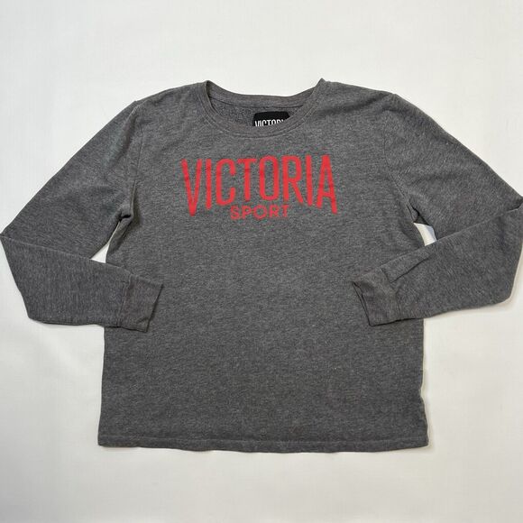 Victoria Sport Shirt Womens Small Gray Sweatshirt Long Sleeve Top Spellout Logo - Picture 1 of 8
